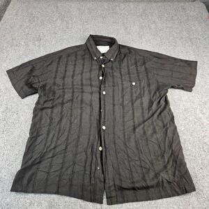 Penmans Mens Black Tonal Stripe Bamboo‎ Rayon Cotton Short Sleeve Shirt Large